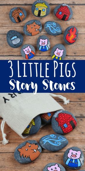 Three Little Pigs Story, 3 Little Pigs, Maluchy Montessori, The Three Little Pigs, Story Stone, Small Pigs, Story Stones, Diy Bricolage, Rock Painting Ideas Easy