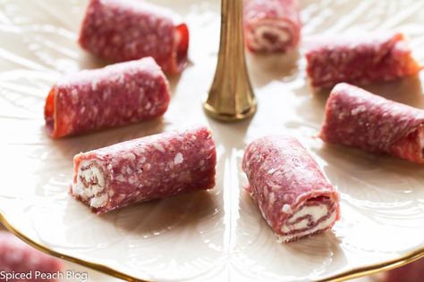 Seltzer's Lebanon Bologna and Philadelphia Cream Cheese Stacks - Spiced Peach Blog Lebanon Bologna Roll Ups, Lebanon Bologna Cream Cheese Roll Ups, Bologna Roll Ups, Dutch Dishes, Lebanon Bologna, Cream Cheese Appetizer Recipes, Pickle Roll Ups, 2023 Meals, Pickle Appetizers