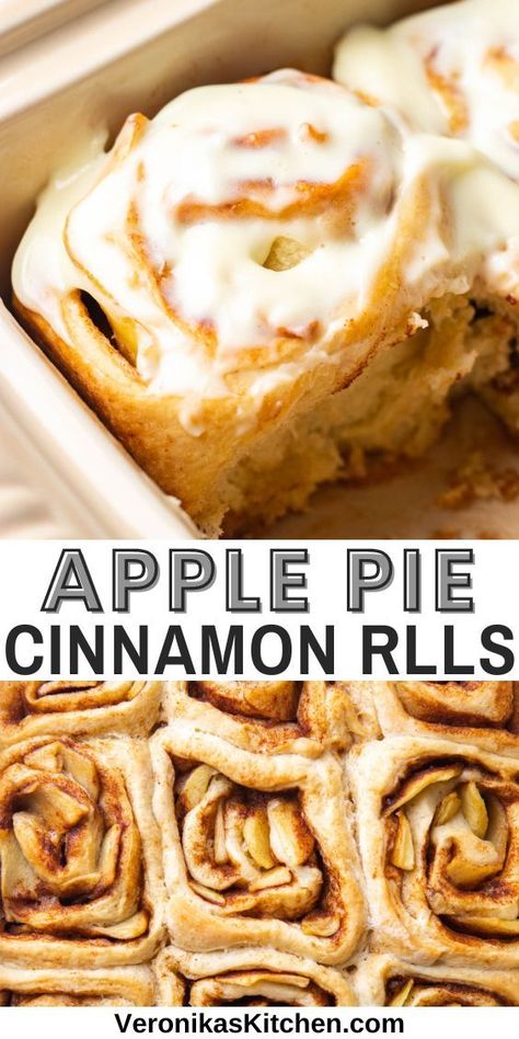 Cinnamon rolls, filled with apples and topped with frosting. Apple Pie Cinnamon Rolls, Apple Cinnamon Rolls, Classic Apple Pie, Apple Pie Filling, Homemade Apple Pies, Cinnamon Rolls Homemade, Apple Pie Recipes, Cinnamon Rolls Recipe, Sweet Roll