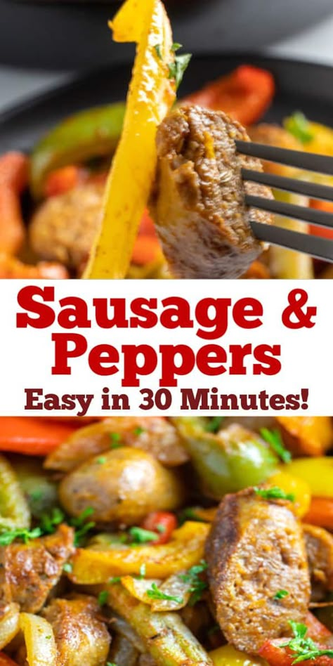 Easy Sausage Peppers And Onions, Sausage Bell Pepper Onion, Quick Italian Sausage Recipes, Hot Sausage Peppers And Onions, Bell Peppers And Sausage, Sweet Sausage And Peppers, Vegan Sausage And Peppers, Peppers Onions And Sausage, Sausage Bell Pepper Recipes