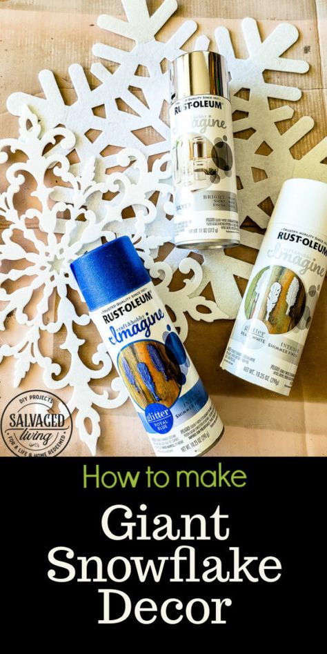 This simple DIY snowflake garland from dollar store felt pieces and Rust-Oleum Imagine spray paint is the perfect winter wonderland addition. Bring a flurry of snow to your holiday home decor with a papercraft for any decor style. The perfect DIY staircase decorating idea for your holiday banister! #rustoleum #rustoleumimagine #snowflake #winterwonderland #holidaydecor #holidaydecorating #christmasdecor #sponsored #staircasedecor Diy Weatherproof Christmas Decorations, Tinsel Ideas Decoration, Large Snowflakes Diy Outdoor, Winter Wonderland Wreath Diy, Winter Wonderland Diy Decorations Budget, Pool Noodle Snowflake, Easy Diy Snowflakes Decorations, Winter Wonderland Outdoor Decorations Diy, Snow Flake Decoration