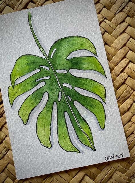 Green Drawing Ideas, Marker Kunst, Monstera Plants, Plant Sketches, Oil Pastel Drawings Easy, Dibujo Simple, Color Pencil Sketch, Leaf Artwork, Teen Art