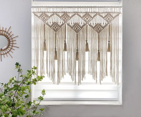 PRICES MAY VARY. Large Macrame Wall Hanging Size：(W)39"X (H)31".Not Includ Wooden Dowels. If you have a blank wall that just needs a little something, hang this modern macrame piece on your room as macrame headboard for bedroom, macrame curtains for windows, woven hanging tapestry for boho home decor Great gift idea: This large macrame will become a perfect birthday, wedding, anniversary, housewarming or any special occasion gift for bedroom wall decor, living room decor or even kitchen wall dec Macrame Window Valance, Curtains Macrame, Headboard Macrame, Macrame Valance, Bedroom Macrame, Macrame Window Curtain, Macrame Window, Rideaux Boho, Macrame Curtains