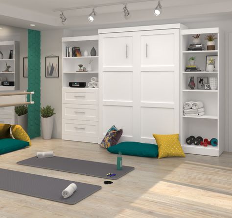 Home Gym In Spare Bedroom, Spare Bedroom Workout Room, Home Gym And Guest Room Combo, Gym And Guest Room Combo, Workout Room Ideas Home, Home Yoga Room, Workout Room Home, Basement Gym, Gym Room At Home