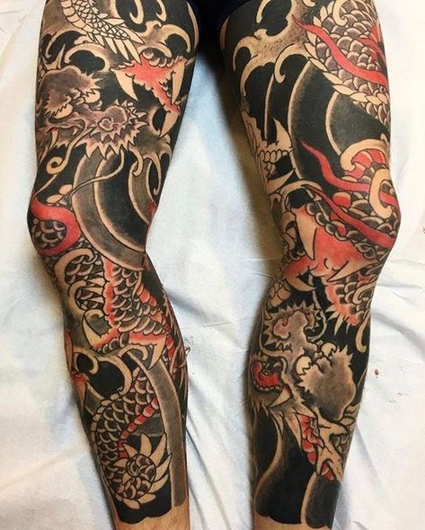 100+ Leg Tattoo Ideas For Men & Women - NiceStyles Tatuajes Irezumi, Upper Leg Tattoos, Japanese Leg Tattoo, Bodysuit Tattoos, Best Leg Tattoos, Japanese Legs, Tattoos Pictures, Full Leg Tattoos, Yakuza Tattoo