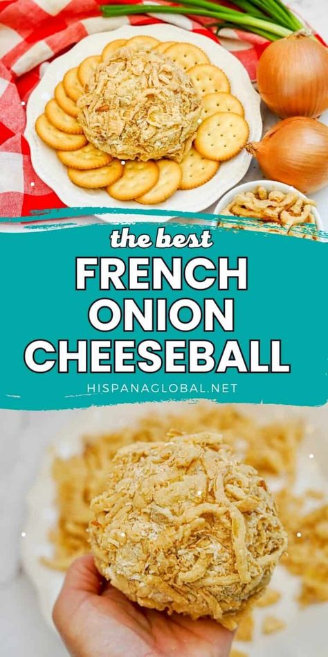 Football Sunday Appetizers, Onion Cheese Ball, French Onion Soup Cheese, Easy Cheese Ball, Soup Cheese, Onion Dip Recipe, Cream Cheese Ball, Cheese Ball Recipe, Carmelized Onions