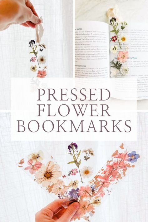 pinterest pin for pressed flower bookmarks Flower Crafts Diy, Crafts Using Paper, Pressed Flower Bookmarks, Crafts Mothers Day, Bookmarks Ideas, Homemade Bookmarks, Crafts Nature, Functional Crafts, Flower Bookmarks