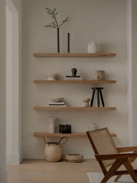 Modern Living Room Floating Shelves, Jenna Barton, Scandinavian Interior Design Inspiration, Bedroom Fall Decor, Floating Shelves Living Room, Japandi Living, Fall Decor Inspiration, Living Room Shelves, Living Room Scandinavian