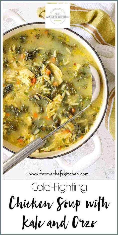 Kale And Orzo, Kale Chicken Soup, Chicken Soup With Kale, Kale Orzo, Wildfit Recipes, Chicken Kale Soup, Vegetable Barley Soup, Soup With Kale, Kale Soup Recipes