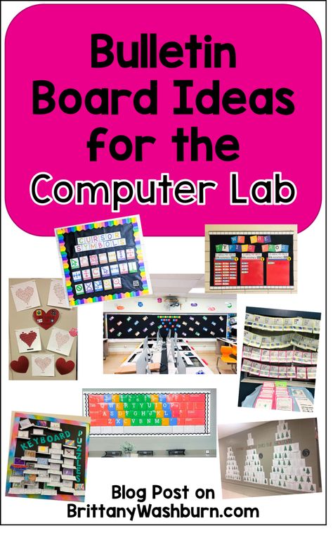 Computer Lab Board Ideas, Typing Bulletin Board Ideas, Computer Science Teacher Elementary, Computer Teacher Bulletin Boards, Bulletin Board Ideas For Computer Lab, Technology Decorations Classroom, Computer Lab Classroom Decor, Ict Classroom Decoration, Computer Lab Setup