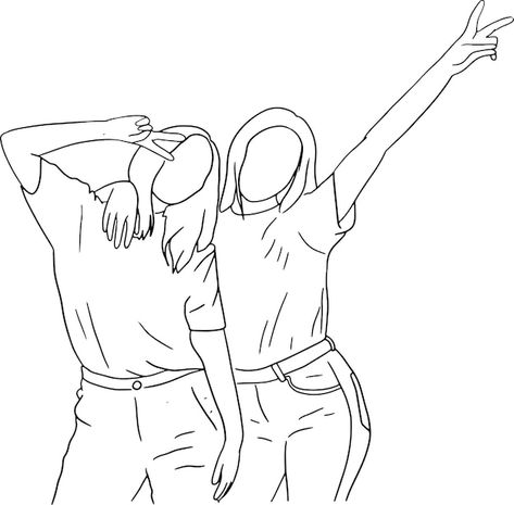 People Outline Drawing, Friends Line Art, People Outline, Line Art People, Best Friend Sketches, Friends Sketch, Logo Fleur, Drawing Female, Friend Painting