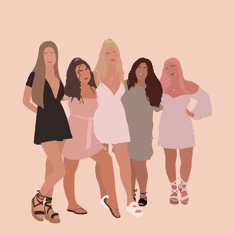 Time Stop Illustration on Instagram: “Girl Squad 👯‍♀️👯‍♀️👯‍♀️ #digitalart #digitalportraitart #portraitart #digitalart #drawing #art #sketch #digitalillustration…” Stop Illustration, Simply Doodle, Girl Outlines, Girls Squad, Night Illustration, Best Friends Cartoon, Friends Illustration, 5 Girls, Boy Illustration