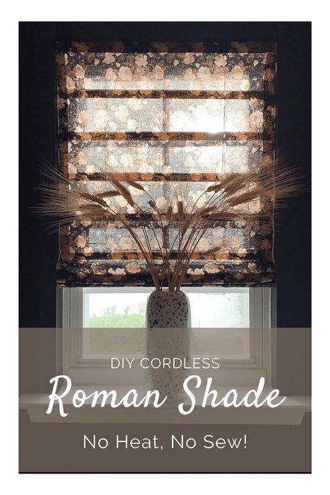 DIY No Heat No Sew Cordless Roman Shade, #newsew #romanshade #diy #diyshade #diyromanshade #cordlessblinds #windowtreatment #vintagefloral #window #blackwall #guestbathroom #roundmirror #blackbathroom #vintagebathroom Diy Roman Shades, Cordless Blinds, Cordless Roman Shades, Faux Olive Tree, White Bathroom Tiles, Diy Shades, One Room Challenge, Work Diy, Roman Shade