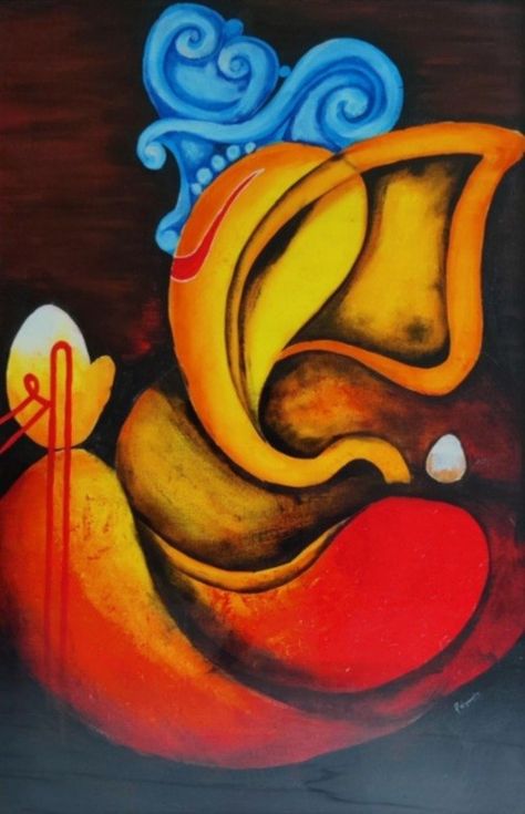 Ganpati Paintings Acrylics, Ganesha Abstract Painting, Ganesha Abstract, Ganpati Painting, Ganesh Drawing, Small Canvas Painting, Ganesha Drawing, Ganesh Art Paintings, Modern Art Canvas Painting