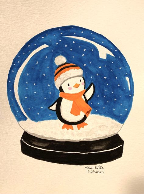 Snowglobe Drawing Easy, How To Draw A Snowglobe, Snow Ball Drawing, Xmas Drawing Ideas For Kids, Winter Theme Drawing, Snow Globes Drawing, Watercolor Snowglobe, Snowglobe Drawing, Snow Globe Painting