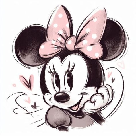 Miney Mouse Drawing, Minnie Drawing, Aesthetic Minnie Mouse, Minnie Mouse Painting, Minnie Mouse Icon, Mini Mouse Tattoo Designs, Minnie Mouse Simple Drawing, Minnie Mouse Tattoo, Minnie Mouse Sketch