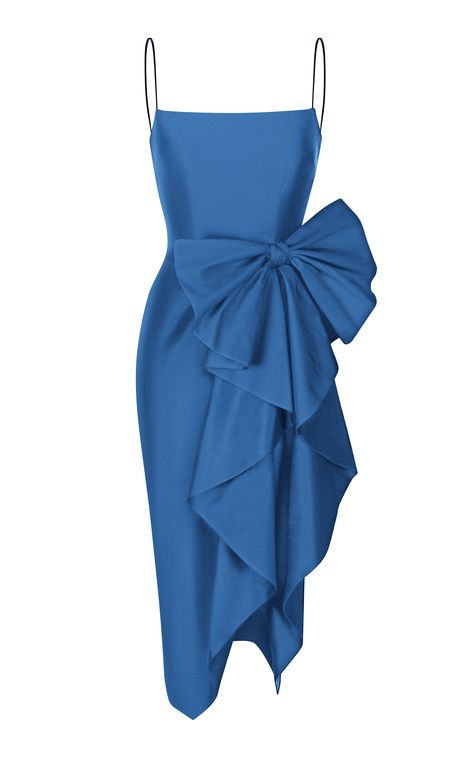 Rasario Draped Silk Dress Next In Fashion, Draped Silk Dress, Embroidered Clutch, Silk Midi Dress, Blue Silk, Sky High, Bow Detail, Fancy Dresses, Bright Blue