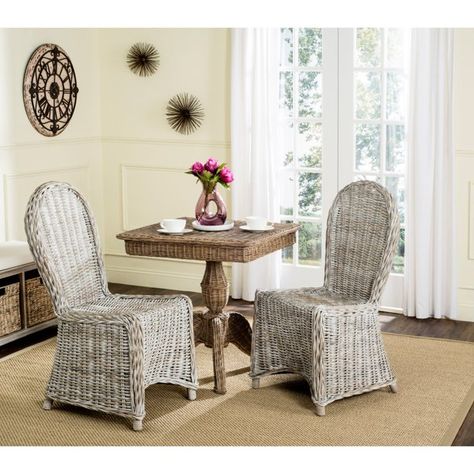 Safavieh Idola Wicker Dining Chair, White Washed, Set of 2 - Walmart.com - Walmart.com Dining Table With Rattan Chairs, Relaxed Dining Room, White Wicker Patio Furniture, Wicker Dining Chair, White Wicker Furniture, Wicker Headboard, Wicker Dining Set, Rattan Chairs, Wicker Dining Chairs