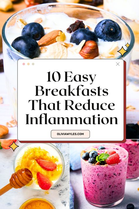 10 Quick & Easy Anti-Inflammatory Breakfast Ideas | Recipes That'll Reduce Inflammation | Looking for quick and easy breakfast ideas that help fight inflammation? These 10 anti-inflammatory breakfasts are packed with nutrient-dense ingredients like turmeric, ginger, berries, and avocado. Perfect for busy mornings, these recipes will nourish your body and keep you feeling energized all day. Pin now and start your day with a healthy, delicious meal! Healthy Non Inflammatory Breakfast, Meals To Reduce Inflammation, Flaxseed Breakfast Recipes, Breakfast For Liver Health, Reduce Inflammation Recipes, Gluten Free Anti Inflammation Diet Recipes, Best Anti Inflammation Recipes, Top Inflammatory Foods, Anti I Flammatory Breakfast