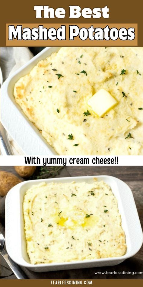 This homemade cream cheese mashed potatoes recipe is quick and easy to make. It is a great side dish for meats, especially for Thanksgiving. If you need a great potato recipe, this is the best. There is also a dairy-free option. Mashed Potato Recipes Side Dishes, Crockpot Mashed Potatoes Cream Cheese, Mash Potatoes Recipe, Cream Cheese Mashed Potatoes Recipe, Mash Potato Recipes, Cream Potatoes Recipe, Cheese Mashed Potatoes Recipe, Mashed Potatoes With Cream Cheese, Potatoes With Cream Cheese