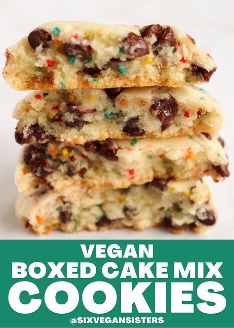 Vegan Snack Mix Recipes, Vegan Cake Mix Hacks, Six Vegan Sisters Recipes, Vegan Boxed Cake Mix Hacks, Vegan Cake Mix Cookies, Vegan Box Cake Recipe, Easy Vegan Cake 4 Ingredients, Vegan Box Cake, Vegan Cookie Cake