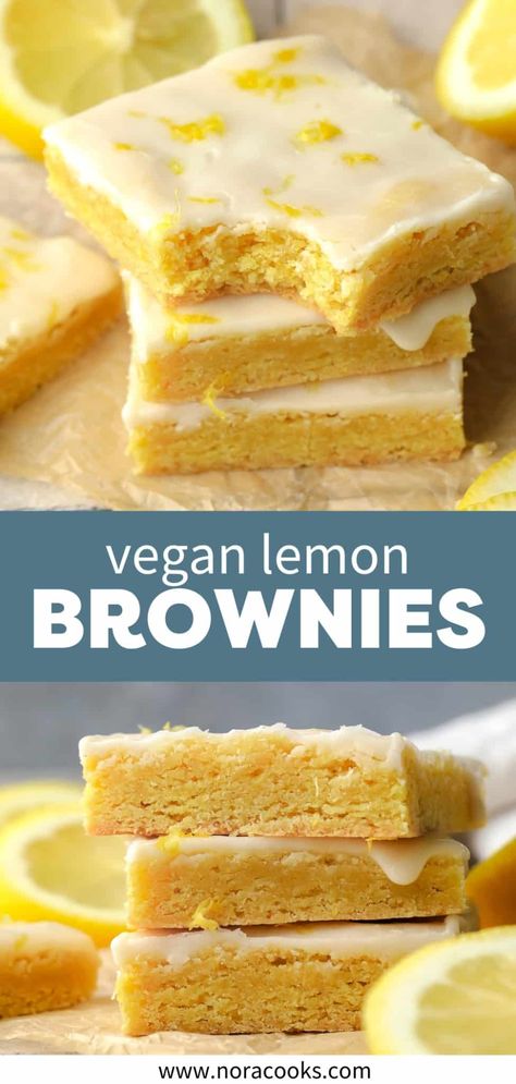 Lemon Brownies Vegan Dessert Bars Recipes, Vegan Snack Bars, Easy Snacks Vegan, Healthy Vegan Desserts Easy, Love And Lemons Recipes, Vegan Lemon Recipes, Vegan Gf Dessert, Sweet Vegan Snacks, Vegan Cake Recipes Easy