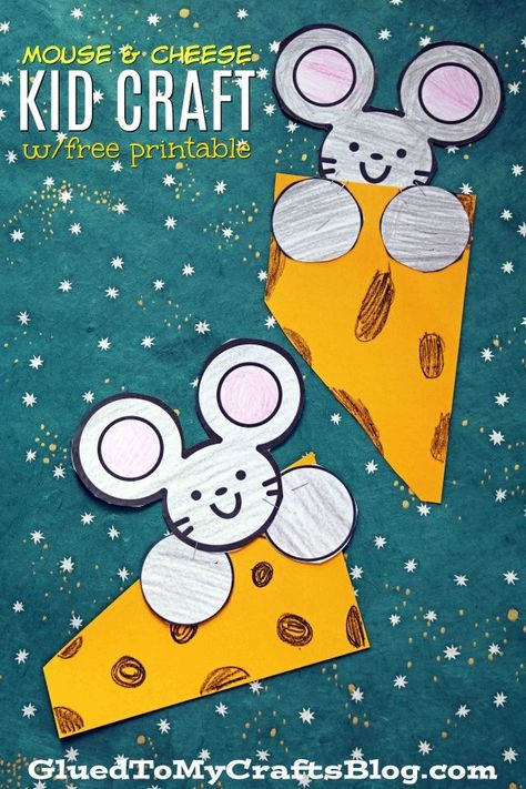 Paper Mouse and Cheese Kid Craft Idea - includes a FREE printable template to get you started today!!! Cheese Craft Preschool, Preschool Mouse, Animal Paper Craft, Paper Mouse, Mouse Craft, Mouse And Cheese, Letter D Crafts, Mickey Mouse Crafts, Storytime Crafts