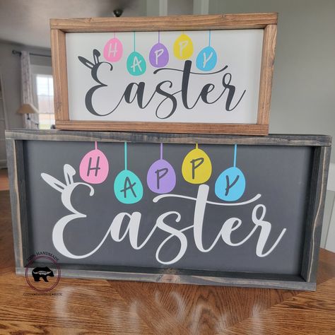 Happy Easter Sign, Farmhouse Easter Sign, Farmhouse Easter Decor, Wood Easter Sign, Easter Wood Sign, Spring Decor, Easter Kitchen Sign, Easter Egg Decor The perfect addition to your rustic farmhouse Easter decor! Makes a great gift for many occasions!  This is an original design that will not be found anywhere else.  The quality of these signs are unmatched to big box stores. With proper care, they will last a lifetime. Perfect to hang up on the wall or rest on a shelf! Material: Wood-pine/birc Easter Sign Ideas, Easter Board Signs, Happy Easter Chalkboard Art, Easter Chalkboard Ideas, Easter Signs Wooden, Happy Easter Signs, Easter Signs Diy, Spring Chalkboard Ideas, Easter Chalkboard Art