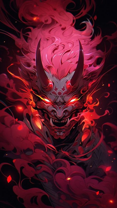 Red demon hd wallpaper Mask, Iphone, Red, Anime