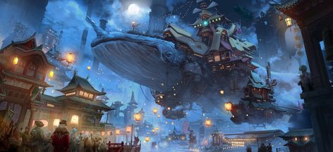 #night video game art fantasy architecture Genshin Impact fan art Asian architecture #city #whale Chinese architecture Chinese character #lantern Liyue Harbor(Genshin Impact) #5K #wallpaper #hdwallpaper #desktop Liyue Harbor, Fantasy Architecture, Asian Architecture, Fantasy Background, Desktop Wallpaper Art, Fantasy City, Chinese Architecture, 판타지 아트, Environment Concept Art