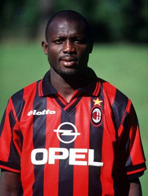 George Weah: ( Liberian) Mighty Barrolle, Invincible Eleven, Africa Sports, Tonnerre Yaoundé, Monaco, Paris Saint-Germain, Milan (loan Chelsea), Manchester City,  	Marseille, Al-Jazira George Weah Ac Milan, George Weah, God Of Football, Milan Ac, Uefa European Championship, Paolo Maldini, Sports Personality, Best Football Players, Football Icon