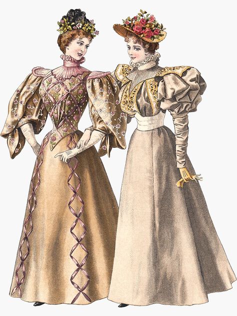 "Victorian Ladies" Sticker by chrissiecreativ | Redbubble Victorian Fashion Women, Victorian Era Fashion, 1890s Fashion, Victorian Ladies, Victorian Costume, 18th Century Fashion, 19th Century Fashion, Fashion Sketchbook, Period Outfit