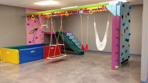 Kids Playroom Basement, Sensory Gym, Kids Cubby Houses, Kids Cubbies, Basement Playroom, Kids Basement, Sensory Rooms, Basement Makeover, Cubby Houses