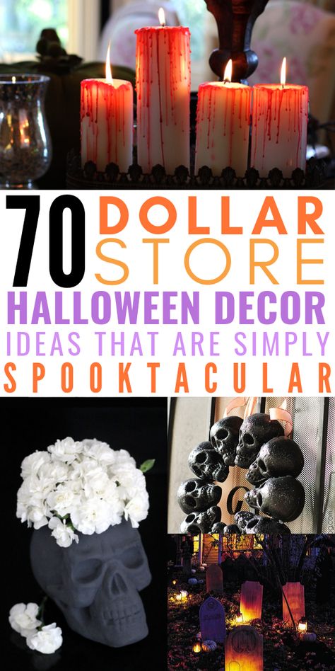 Halloween is almost upon us and these Dollar Store Halloween Decor Ideas are just what you need to get in the spirit!! Many Halloween decorations are very expensive and this is just not the place Halloween House Party Decorations, Dollar Store Halloween Diy, Dollar Tree Halloween Decor, Pumpkins Diy, Glam Halloween, Dollar Store Halloween Decorations, Office Halloween Decorations, Scary Halloween Decorations Diy, Halloween Office