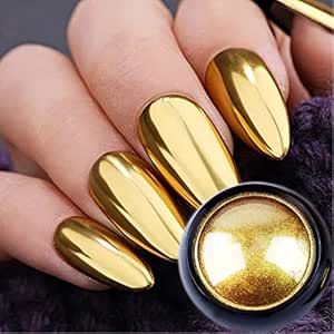 Nail Chrome, Mirror Nails Powder, Gold Gel Nails, Gold Chrome Nails, Chrome Nail Polish, Gold Nail Polish, Chrome Nail Powder, Powder Manicure, Acrylic Nail Set