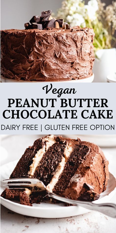 Peanut Butter Chocolate Cake, Butter Chocolate Cake, Vegan Chocolate Peanut Butter, Banana Diaries, Vegan Chocolate Cake Recipe, Cheesecake Vegan, Chocolate Peanut Butter Cake, Vegan Baking Recipes, Vegan Chocolate Cake