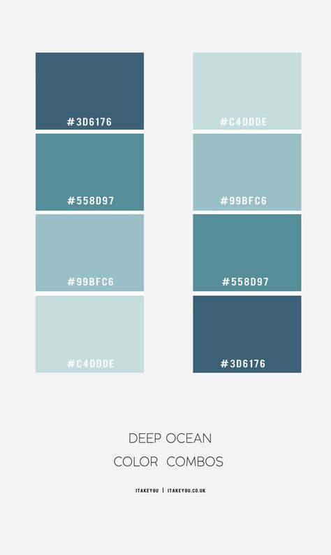 the reason that I chose the colour palette because it gives me a concept idea on the shade type that I will be looking for Ocean Blues Palette, Deep Blue Green Color Palette, Ocean Blue Palette, Cold Color Palette Colour Schemes, Sea Blue Color Palette, Sea Color Palette Ocean, Canva Color Palette Codes Blue, Deep Sea Color Palette, Color Blue Palette