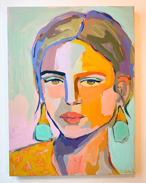 Colorful Art Portraits, Abstract Art With Faces, Kelsey Howard Art, Fun Portrait Painting, Abstract Portrait Painting Faces, Big Art Projects, Abstract People Painting, Modern Art Ideas, Colorful Painting Ideas