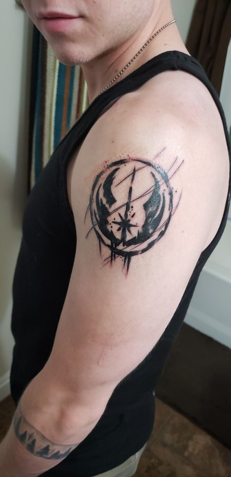 Star Wars The Clone Wars Tattoo Ideas, Republic Tattoo Star Wars, Jedi Logo Tattoo, Anakin Vader Tattoo, Jedi Fallen Order Tattoo, Star Wars Tattoo Ideas For Men, Jedi Symbol Tattoo, Jedi Order Tattoo, Star Wars Tattoo For Men