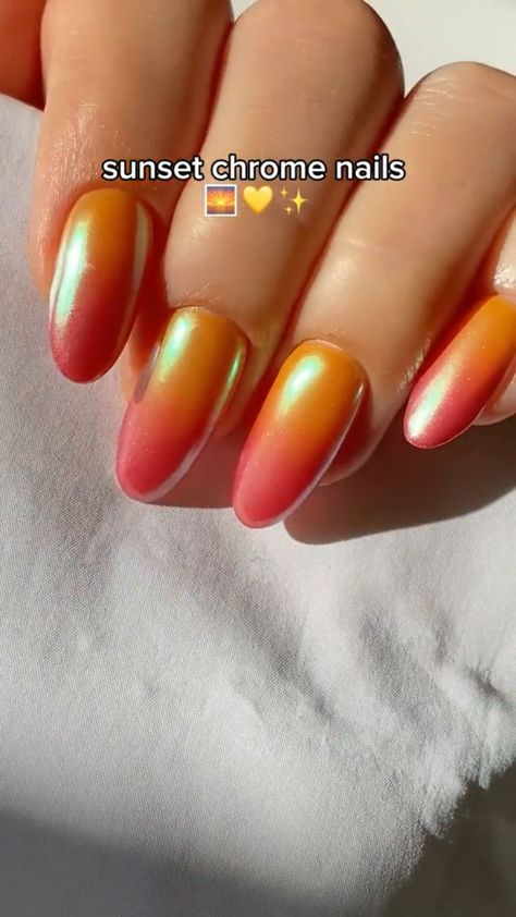 #NailDesign#StylishNails#NailInspiration#NailStyle#NailGoals#NailEnvy#NailPerfection#NailAddict#NailSalon#AcrylicNails#NailTutorial#NailBeauty#NailSelfie#NailArtDesign#NailArtGallery#NailArtFashion#NailArtGoals#SummerNailTrends#SummerNailGoals#SummerNailAddict#SummerNailInspiration#SummerNailEnvy Summer Nails Idea Gel Nails Chrome Ombre, Sunset Nail Colors, Sunset Nail Art Ombre, Sunrise Nail Art, Pink Sunset Nails, Sun Set Nails, Sunset Inspired Nails, Eyeshadow Aura Nails, Chrome Nail Color Ideas