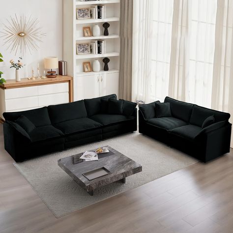 PRICES MAY VARY. 【Spacious Furniture】:Sturdy solid wood frame, high-end breathable chenille fabric, filled with high-quality sponge, making this modular sectional sofa beautiful and comfortable, it can be a perfect match for your living room, bedroom, home office, etc. 【Flexible Combination】:Each seat unit can be moved and re-matched. Ottomans, accent chairs, loveseats, sectional sofas, sofa sets, and more, just unleash your creativity and choose the units you need to combine and furnish your mo Cloud Couches, Black Sofa Living Room Decor, Black Sofa Living Room, Modern Grey Living Room, Black Couches, Wayfair Living Room, Contemporary Living Room Furniture, Bohemian Living Rooms, Office Lounge