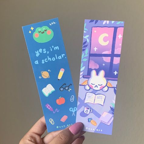 These bookmarks are the perfect gift for any book lover, to spice up your reading experience, or for any decoration purposes! The bookmarks are printed on thick, durable card stock (16 pt, 350 gsm), so they do not bend as easily. size: 2x6 inches glossy front and smooth back includes one random freebie I designed in each order! Bunny Reading, Frog Bookmark, Aesthetic Bunny, Reading Bookmarks, Riso Print, Cute Bookmarks, Book Markers, Handmade Sticker, Watercolor Wallpaper