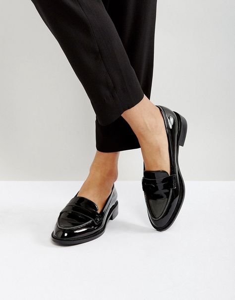 ASOS MUNCH Loafer Flat Shoes Flat Shoes Men, Oxford Shoes Outfit, Black Flats Shoes, Fashion Shoes Flats, Simple Shoes, Black Loafers, Prom Shoes, Ballet Flat Shoes, Buy Shoes