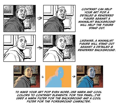 9 drawing tutorials by comic book artist Greg Smallwood - Imgur Comic Drawing Tips, Greg Smallwood, Comic Tutorial, Comic Layout, Warm And Cool Colors, Comic Drawing, Pro Tip, Digital Painting Tutorials, Painting Studio