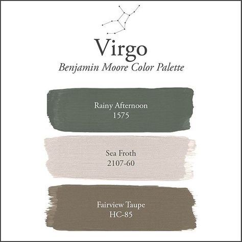 Paint Colors by Zodiac Sign - Benjamin Moore's Rainy Afternoon 1575. Via @benjamin_moore Benjamin Moore Green, Benjamin Moore Bedroom, Palette Wall, Rainy Afternoon, 23 September, Touch Of Gray, Paint Colors Benjamin Moore, Green Paint Colors, Benjamin Moore Colors