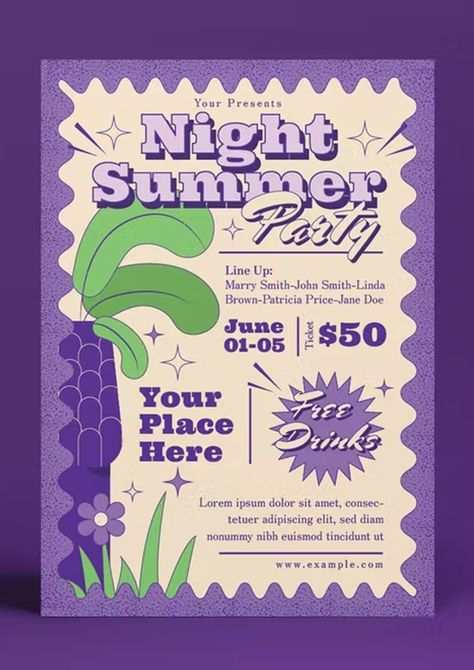 Event Poster Design Inspiration, Summer Party Flyer, Event Poster Template, Banner Web, Desain Buklet, Flyer Design Layout, Party Flyer Template, Business Poster, Night Summer