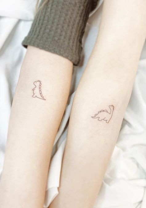 Tiny T-rex Tattoo, Tiny Dinosaur Tattoo, Cute Minimalist Tattoo, T Rex Tattoo, Minimalistic Tattoo Ideas, Small Animal Tattoos, Puzzle Piece Tattoo, Dinosaur Tattoo, Minimalistic Tattoos