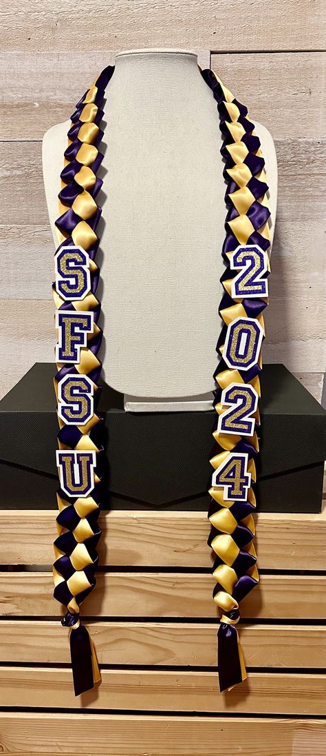 2024 Graduation Lei, Graduation Lei Ideas, Grad Ribbon Lei, Double Ribbon Lei, Hawaiian Ribbon Lei, Samoan Graduation Lei, Graduation Garland, Lei Diy, Grad Leis