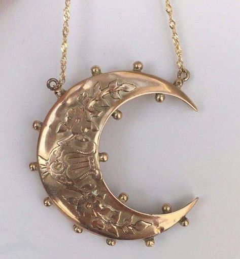 Antique Victorian Gold Crescent Moon Pendant/Necklace Earrings Outfit, Gold Crescent Moon, Solitaire Diamond Pendant, Crescent Necklace, Crescent Moon Pendant, Solitaire Pendant Necklace, Moon Pendant Necklace, Victorian Gold, Celestial Jewelry