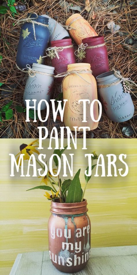 Canning Jar Crafts, Paint Glass Jars, Painting Canning Jars, Paint Mason Jars, Upcycle Jars, How To Paint Glass, Jar Projects, Bell Jars, Painting Glass Jars